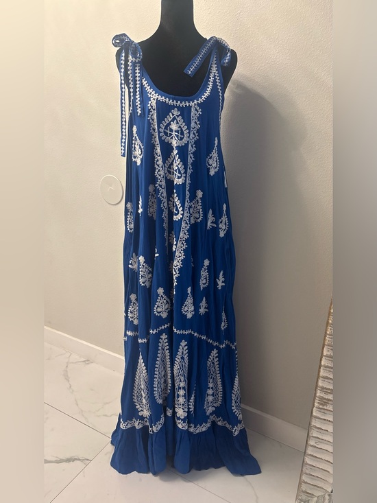 Dresses & Skirts - PRANELLA Blue Embroidered Tie-Shoulder Maxi Dress
